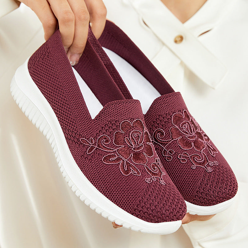 Dame Slip-On Sneakers med florale broderier og åndbart overmateriale Stilla