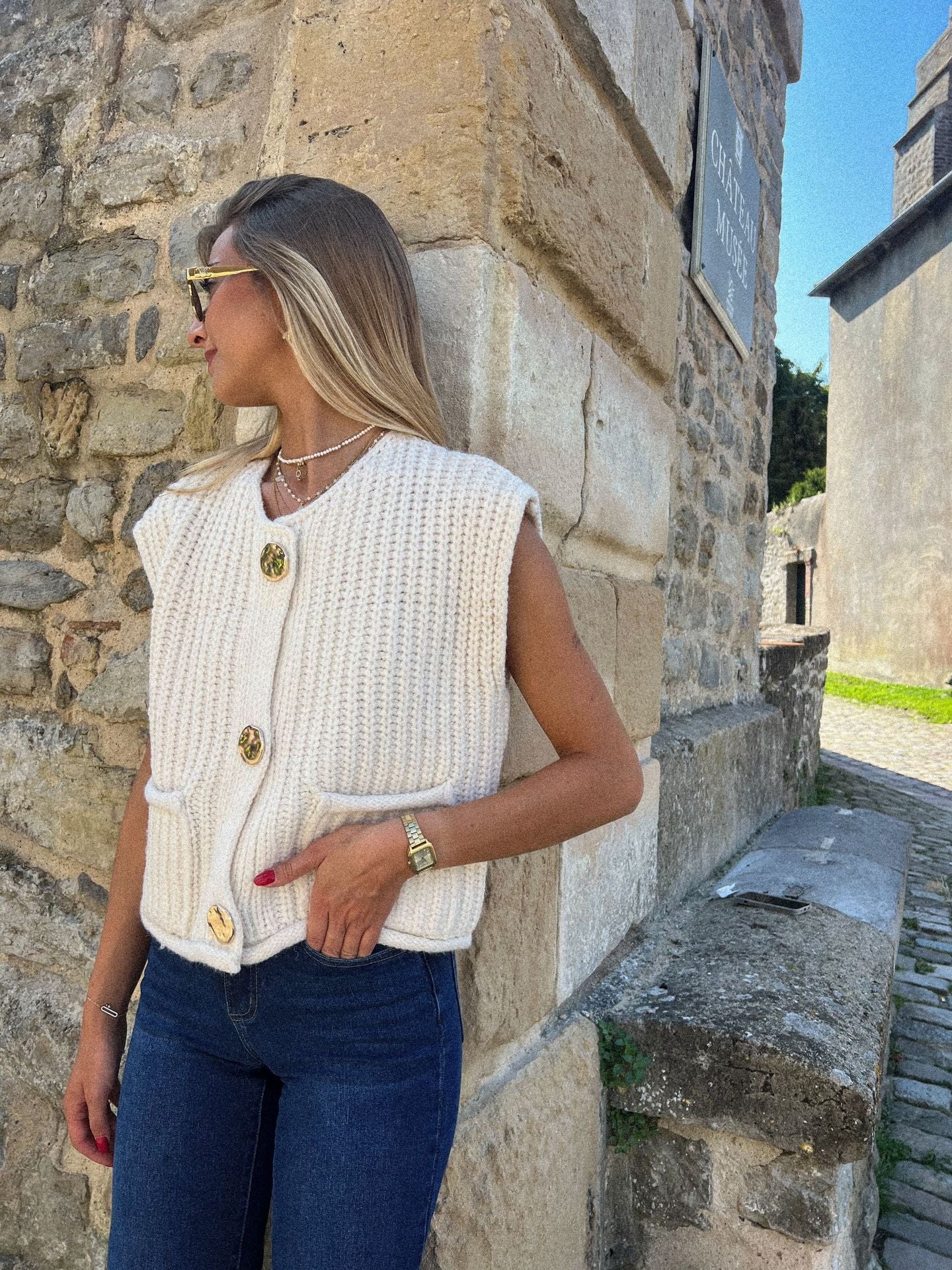 Dame strik-vest med elegant mønster og afslappet skæring Stilla