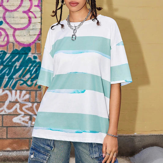 Damer casual oversized T-shirt med brede farvestreger Stilla