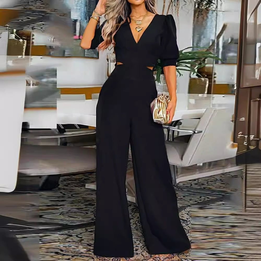 Damer Elegant Jumpsuit med dyb V-hals og brede ben Stilla