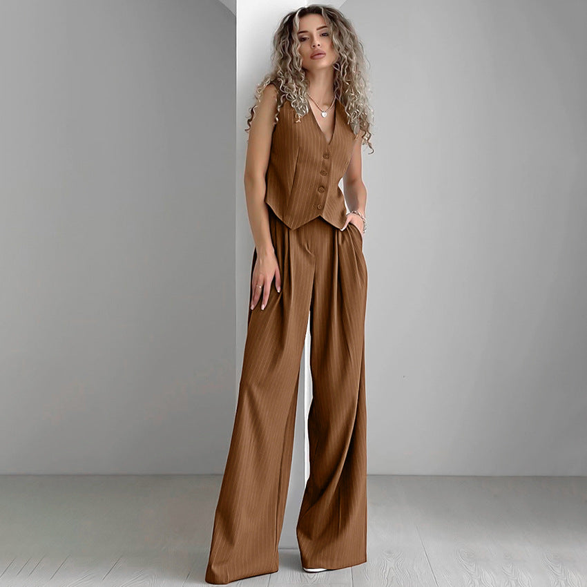 Dame elegant Cargo-dragtøj sæt med figursyet vest og bredt bukseben Stilla