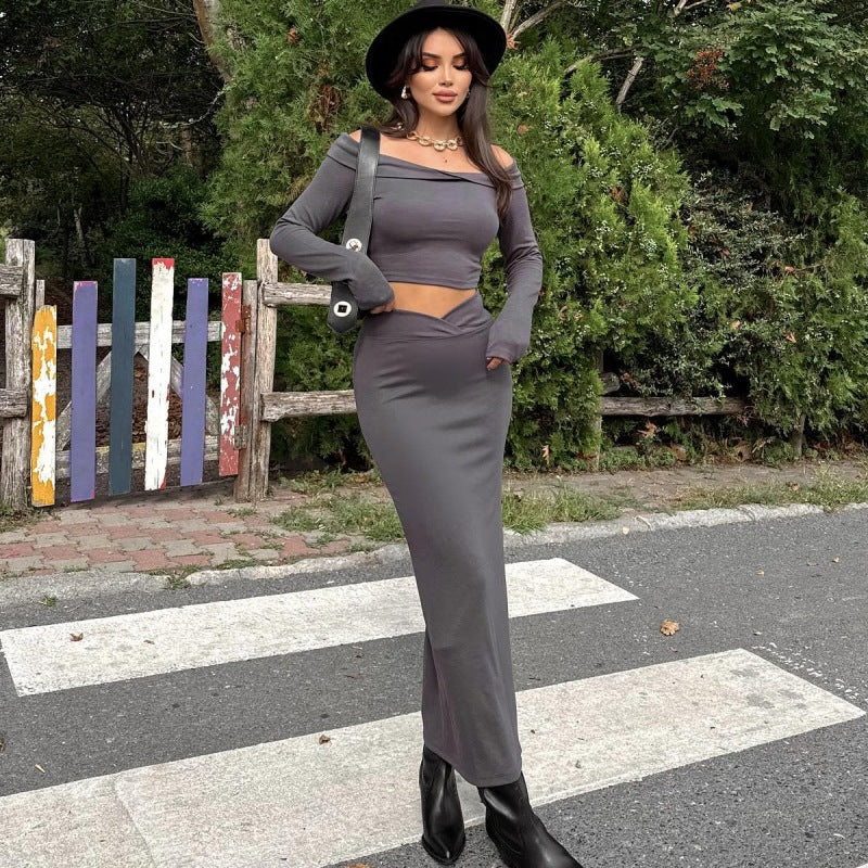 Dame elegant Crop-Top og lang Nederdel Sæt Stilla