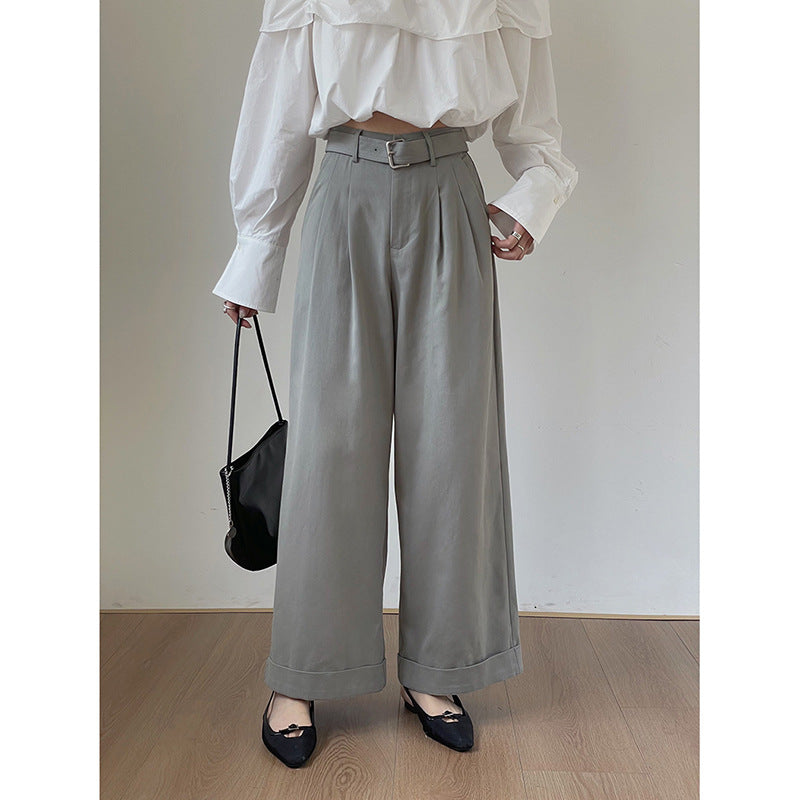 Dame elegant High-Waist Palazzo-bukser med plisseer og bæltestropper Stilla