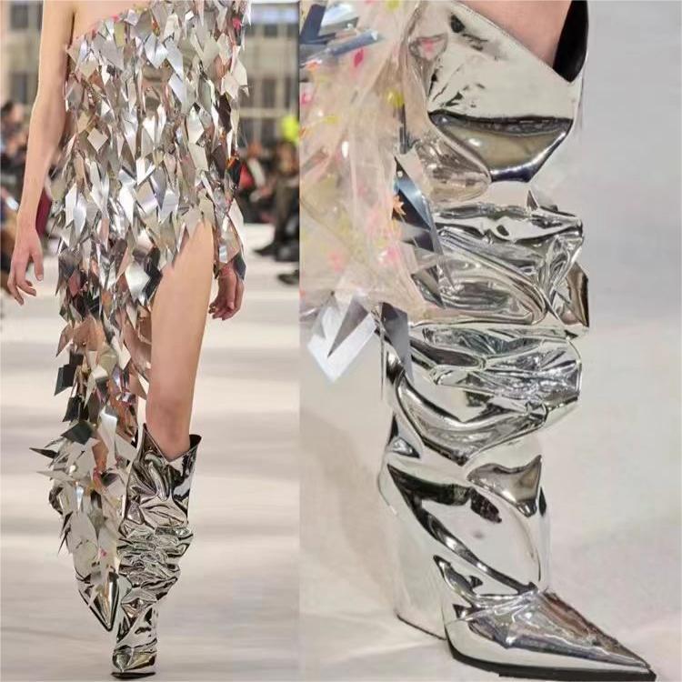 Femme Højglans Sluffige Lårhøje Stiletto Støvler Stilla