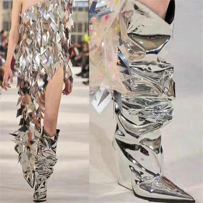 Femme Højglans Sluffige Lårhøje Stiletto Støvler Stilla