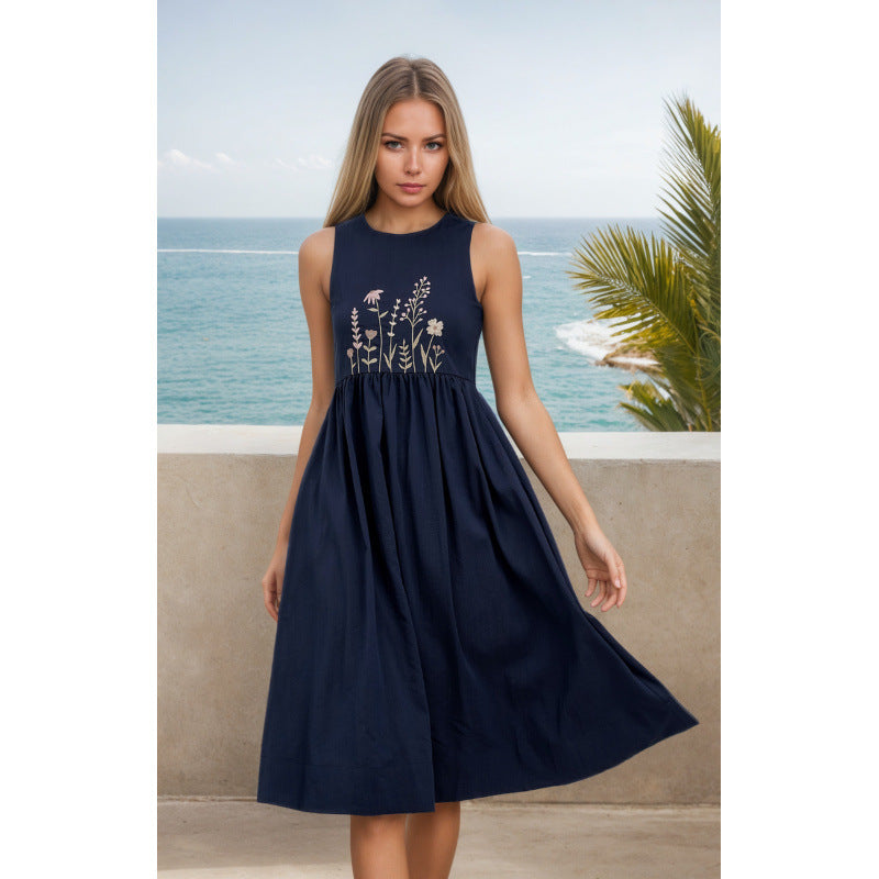 Dame A-linje Midi kjole med broderet blomsterdesign Stilla