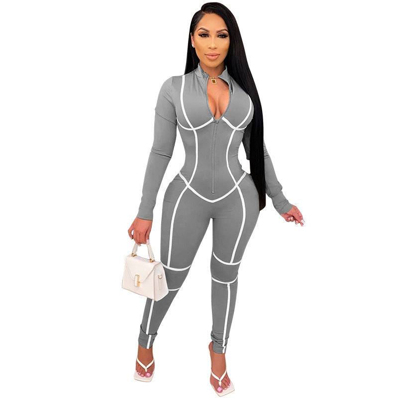 Dame Bodycon Jumpsuit med strategisk snit og lynlås Stilla