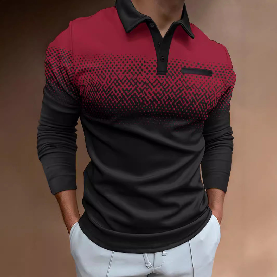 Herrer Langærmet Polo T-shirt med moderne grafikdesign og elastiske egenskaber Stilla