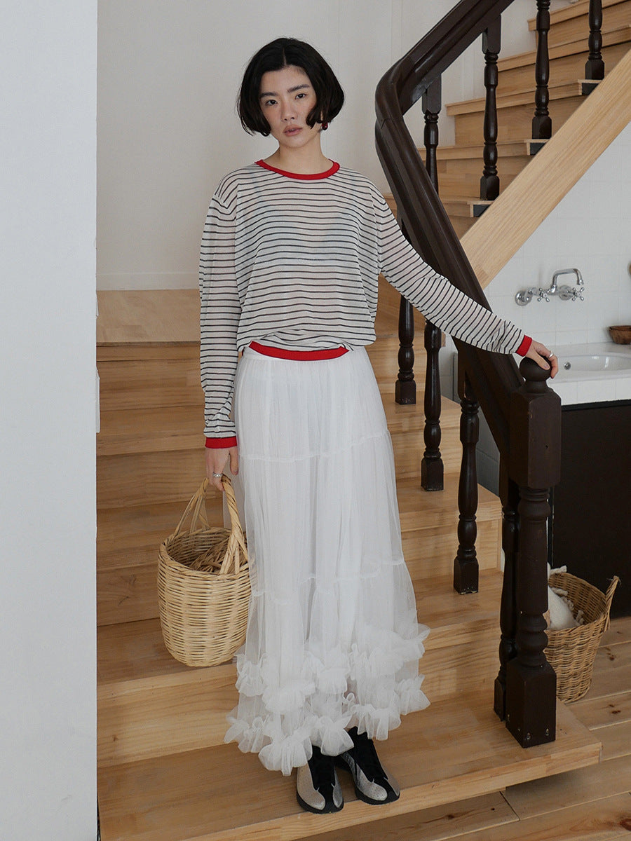 Dame - Lækkert, stribet oversized T-shirt med kontrastdetaljer Stilla