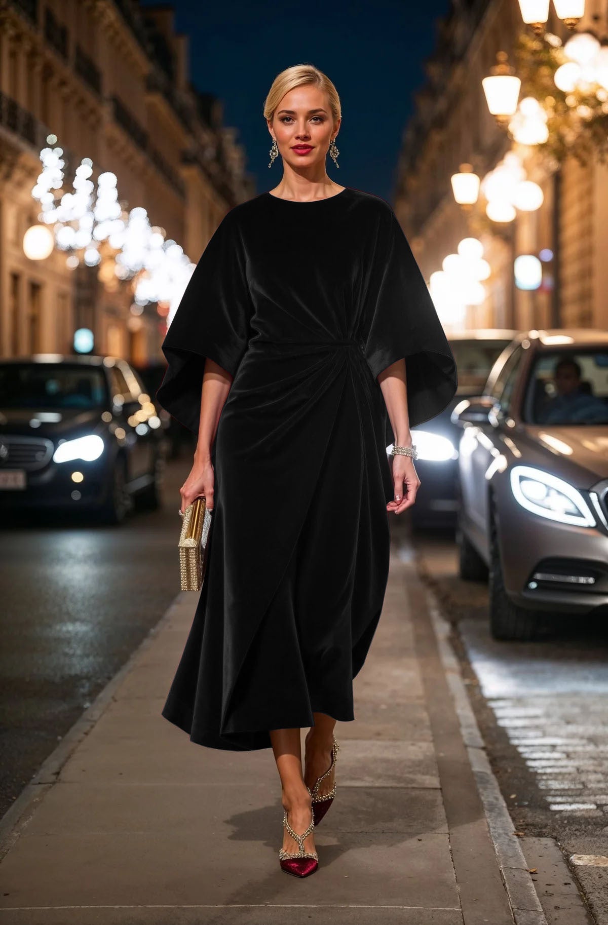 Dame elegant aften kjole med drapering og generøs skæring Stilla