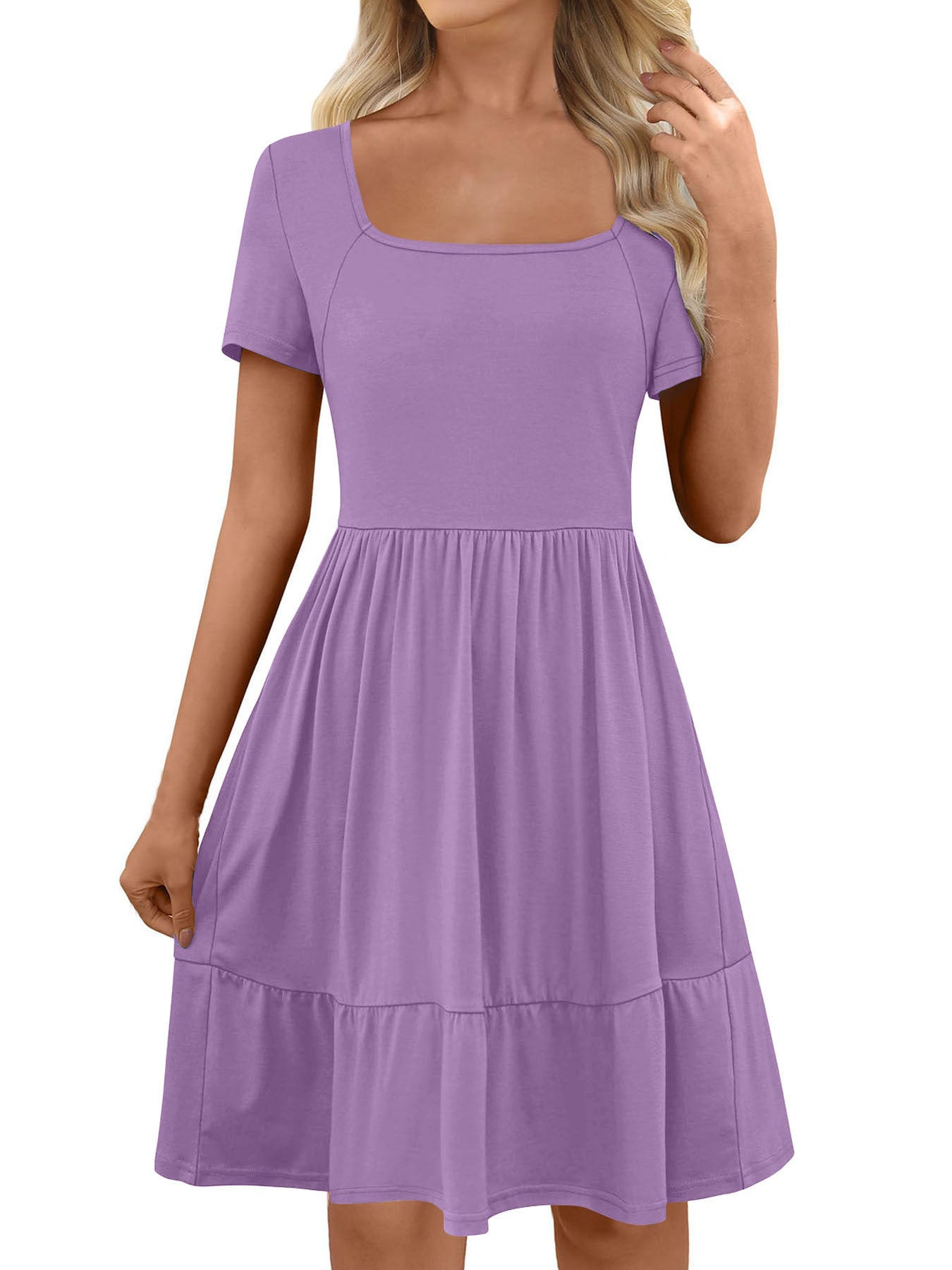 Dame A-formet fritidskjole med firkantet udskæring og flæse Stilla