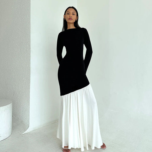 Dame Elegant Langærmet Maxi Kjole med asymmetrisk Snit og bløde Volanger Stilla