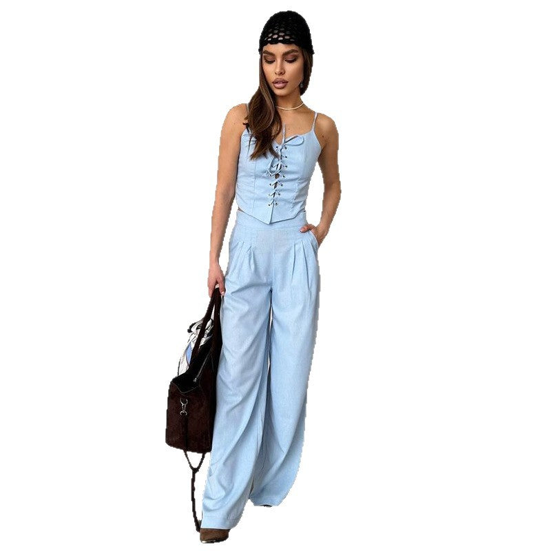 Damer elegant jumpsuit-sæt med smal overdel og bredt bukseben Stilla