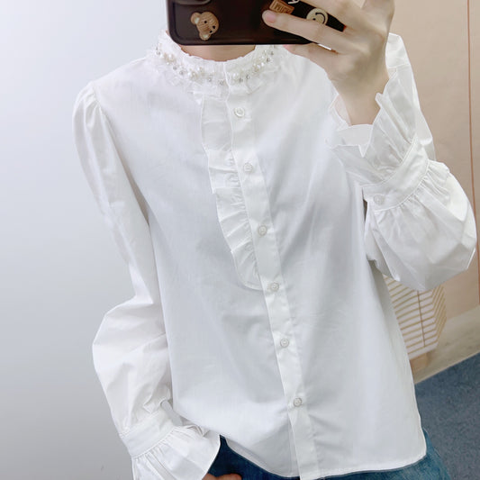 Dame Elegant Bluse med Volantdetaljer og Voluminøse Ærmer Stilla