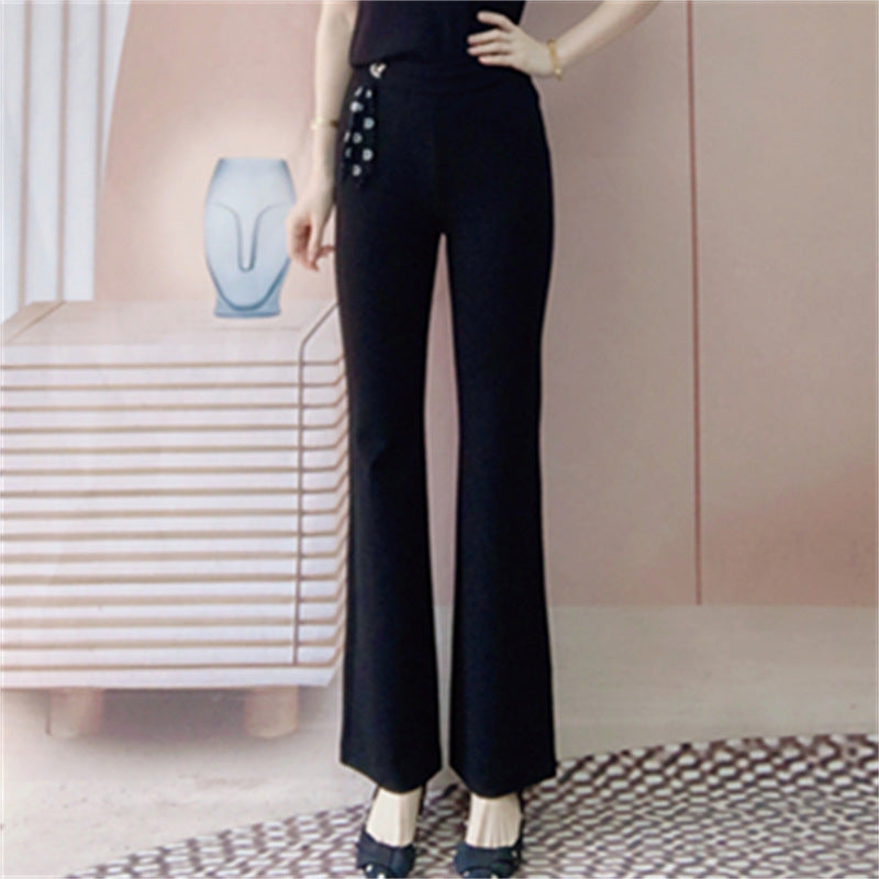 Dame elegant Flared-bukser med dekorativ snor og høj talje Stilla