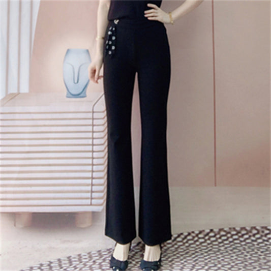 Dame elegant Flared-bukser med dekorativ snor og høj talje Stilla