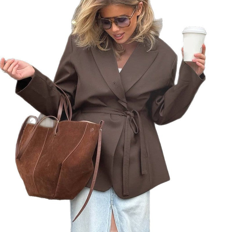 Dame Elegant Blazerjakke med Taljebælte og oversize Snit Stilla