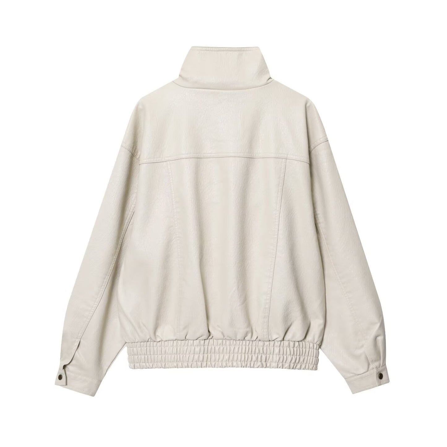 Dame afslappet kunstlæderjakke med høj krave og viddejustering Stilla