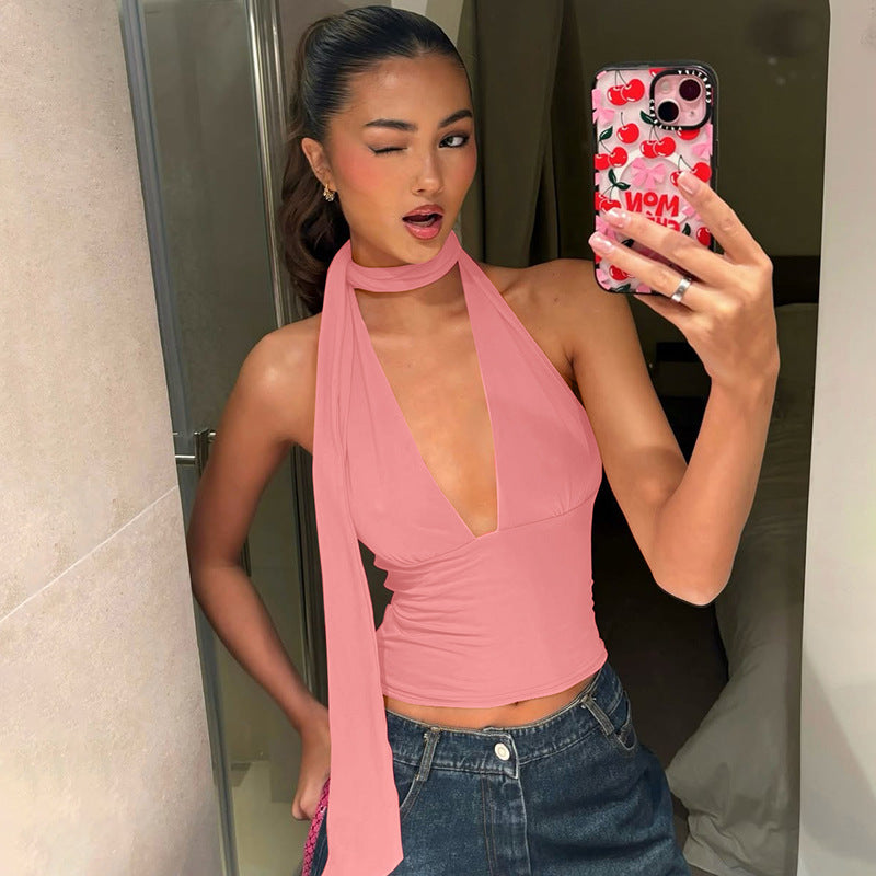 Dame Elegant Halterneck Top med festligt design Stilla