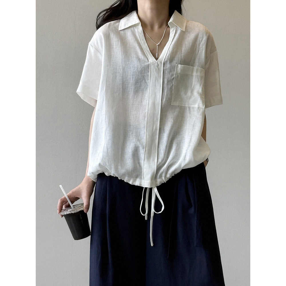 Dame afslappet bluse med justerbar søm og brystlomme Stilla