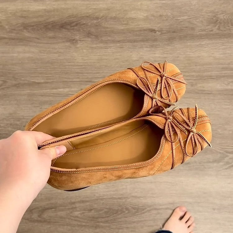 Dame Elegant Bue-Detail Læder Ballerinas Stilla