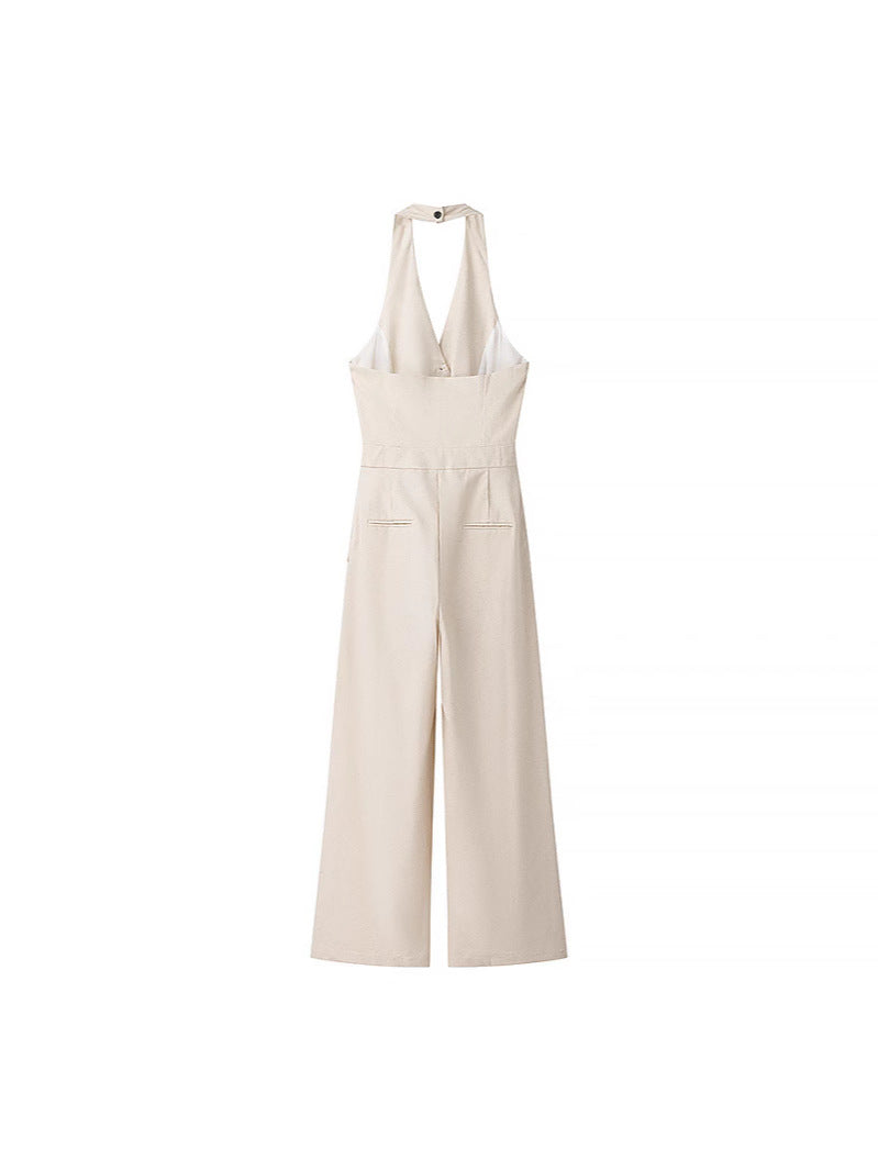 Dame jumpsuit med elegant V-udskæring og raffinerede knapdetaljer Stilla