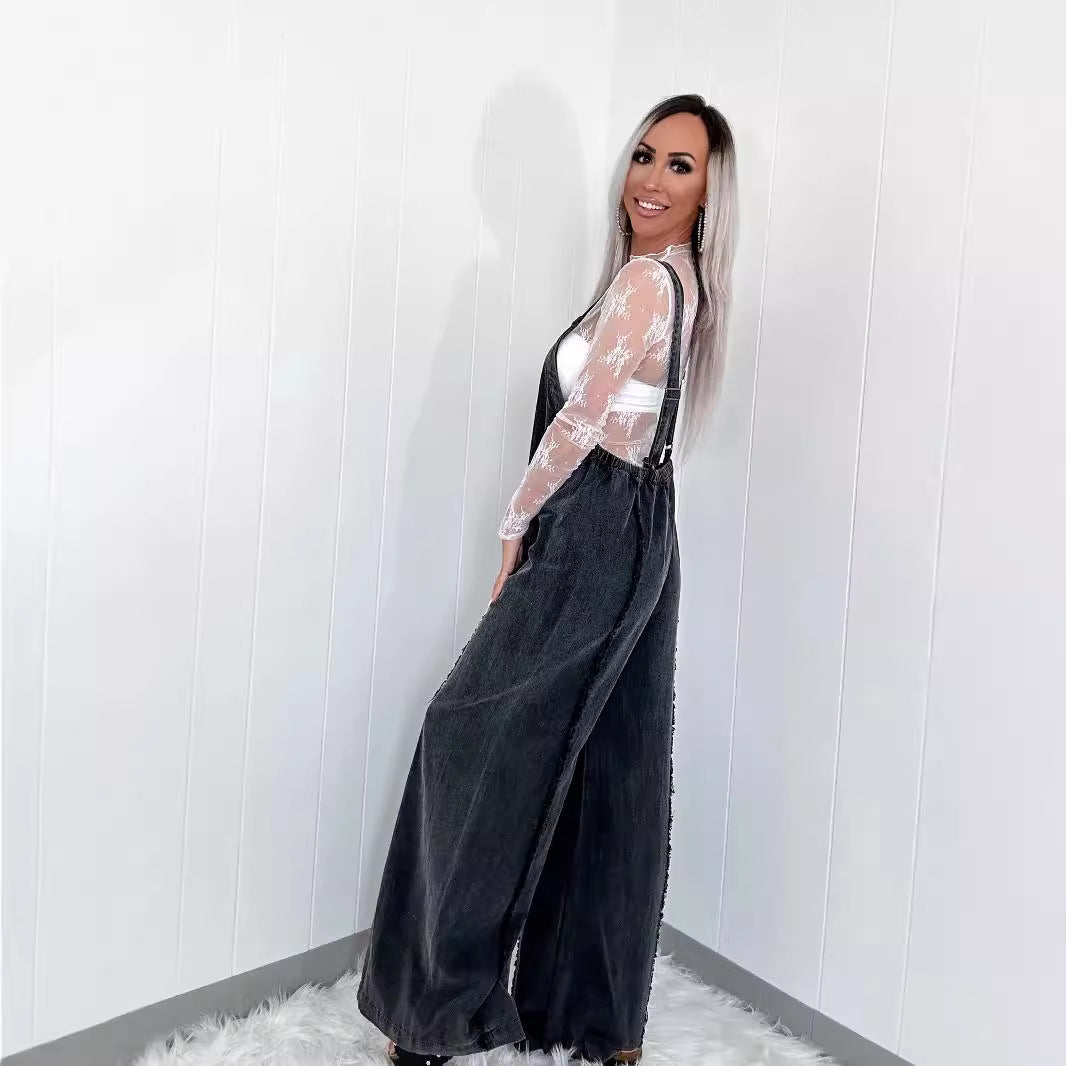 Dame Denim Bukser med bredt ben og mode detaljer Stilla