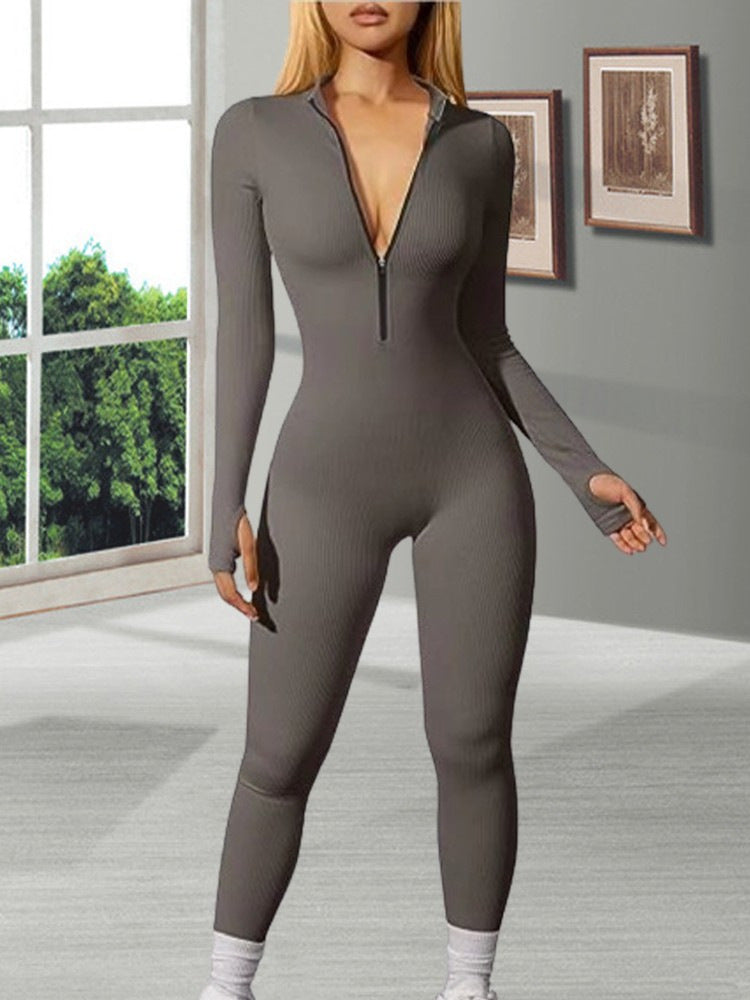 Dame Figurtilpasset Jumpsuit med elegant Ribdesign og Langærmet Stilla