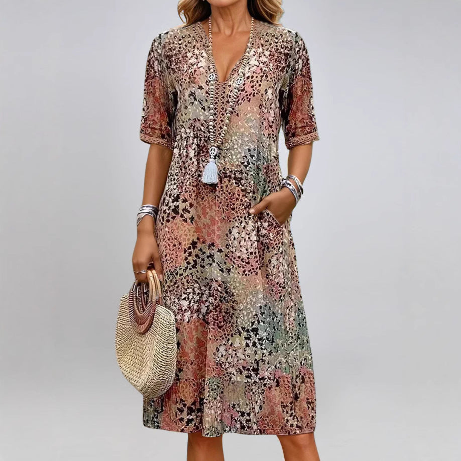 Dame afslappet minikjole med bred pasform og V-udskæring Stilla