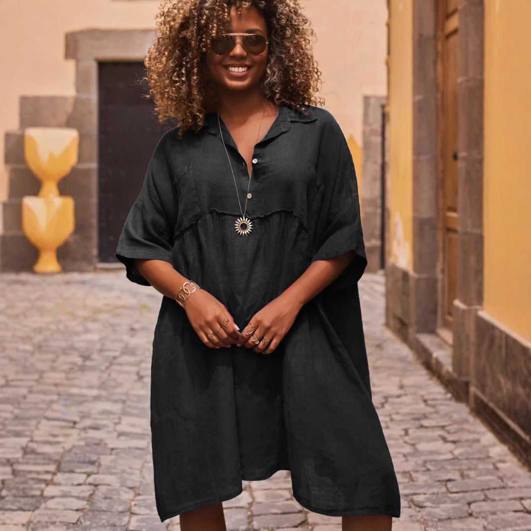 Dame afslappet skjortekjole med knaplukning og let, åndbart stof Stilla