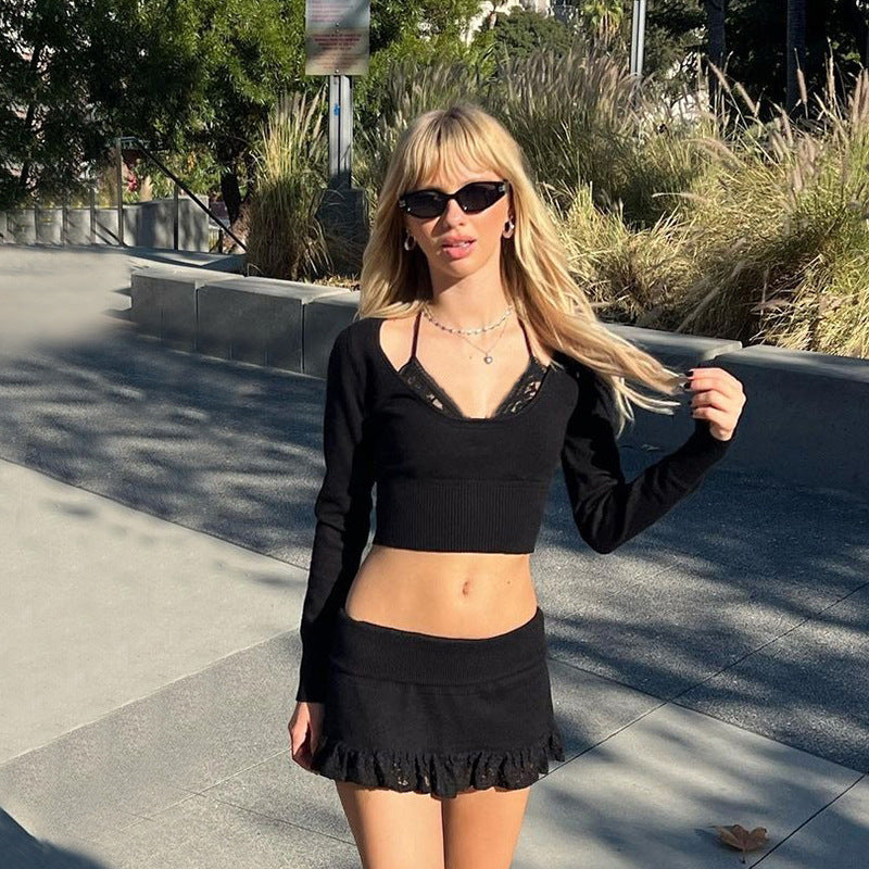 Dame afslappet crop-top med raffineret rygudskæring og langærmet design Stilla