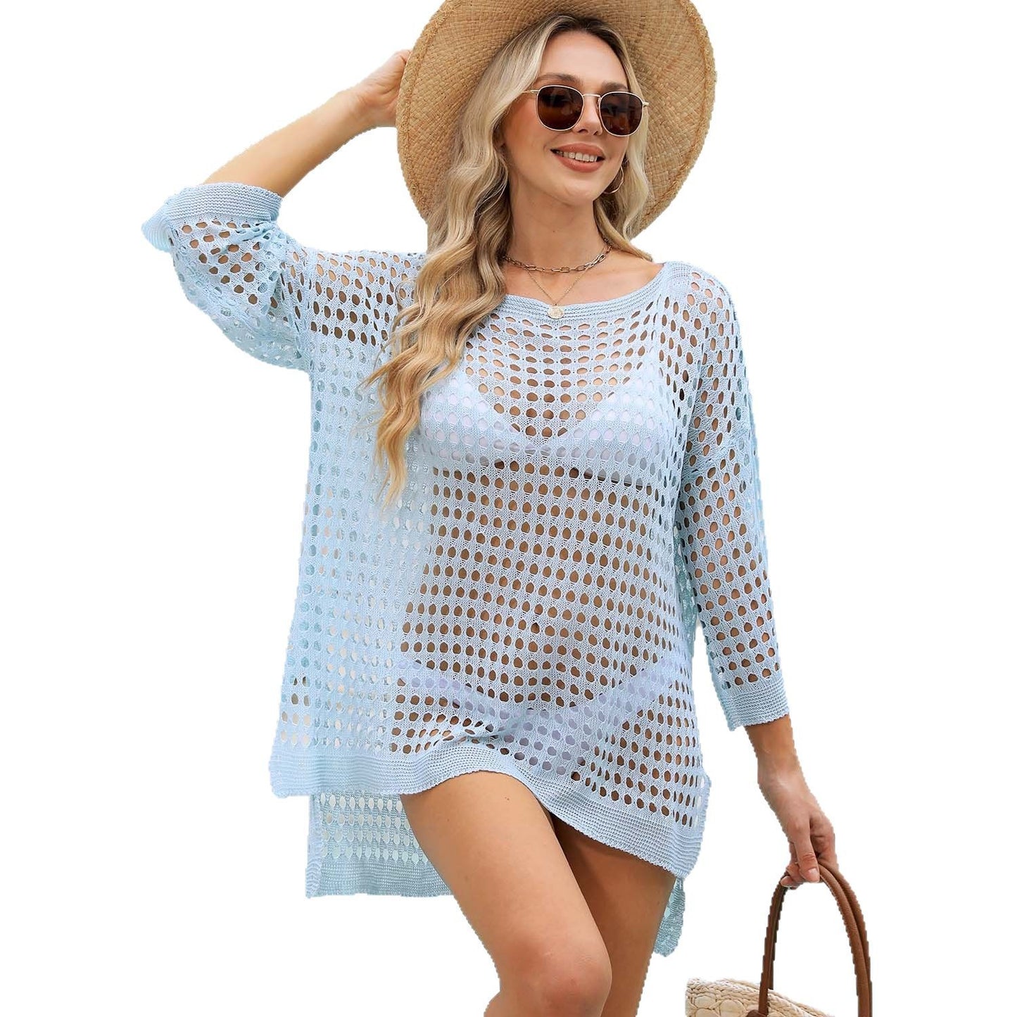 Dame Åben Strik Strand Overtræk Tunika Stilla