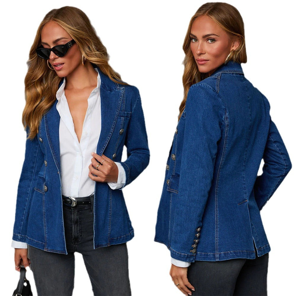 Dame Denim Blazer i elegant dobbeltknapstil Stilla