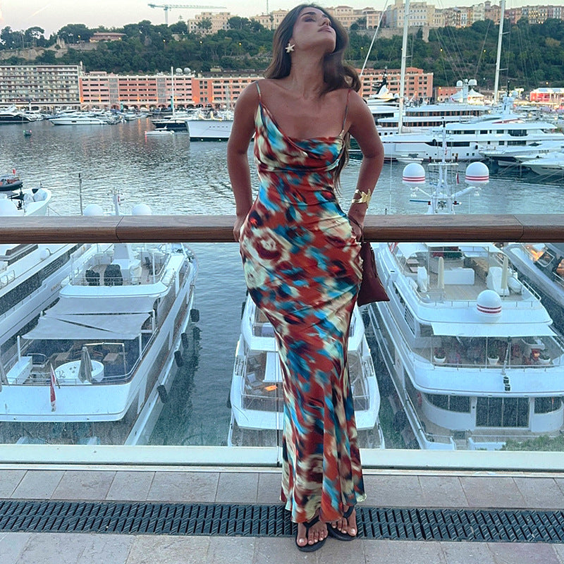 Dame Elegant Gulvlængde Kjole med justerbare Spaghetti-stropper Stilla