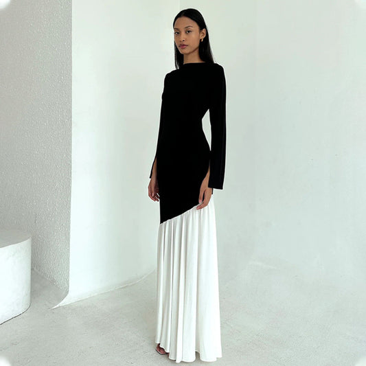 Dame Elegant Langærmet Maxi Kjole med asymmetrisk Stofdesign Stilla
