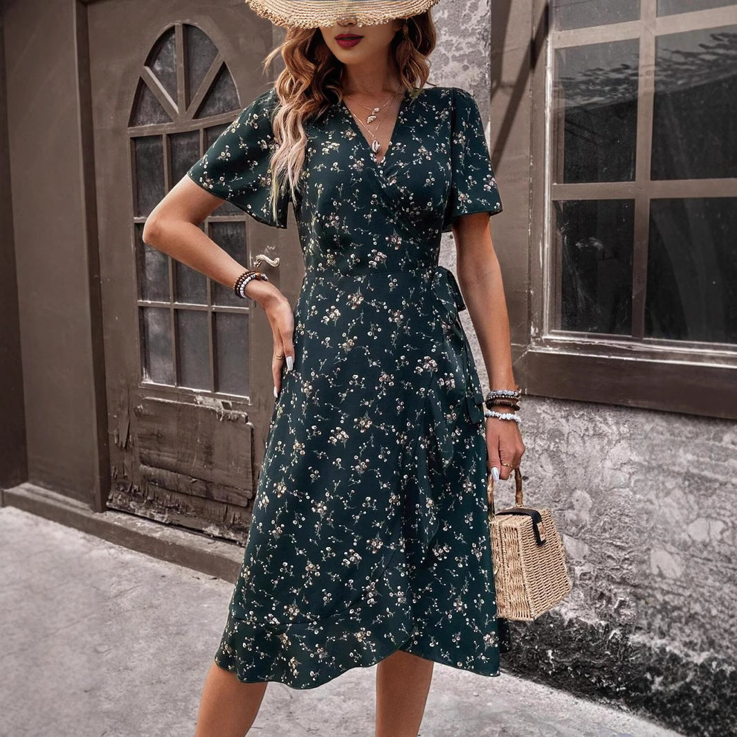 Dame Elegant Floral Wrap Kjole Stilla
