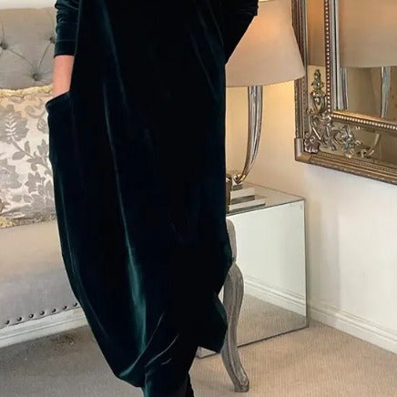 Dame afslappet hættekjole i luksuriøs velour Stilla