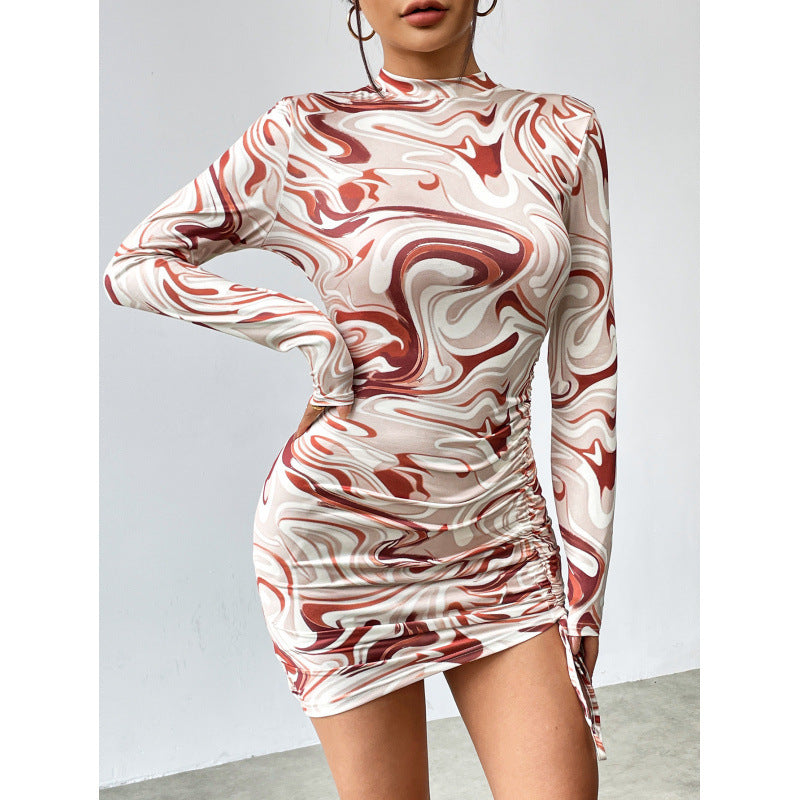 Dame Abstract Print Mini Kjole med Snøre Detalje Stilla