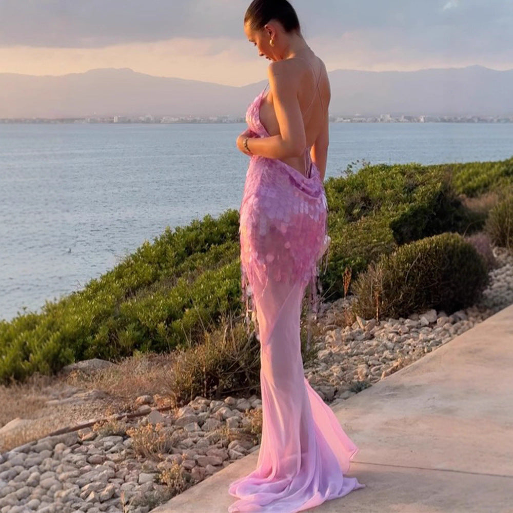 Dame Elegant Chiffon Mini Kjole med transparente accenter Stilla