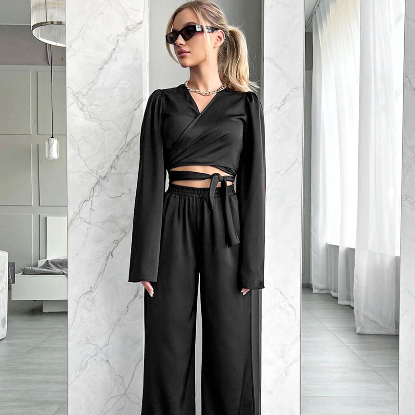 Dame elegant cropped-top med bred ærme og elastisk bund Stilla