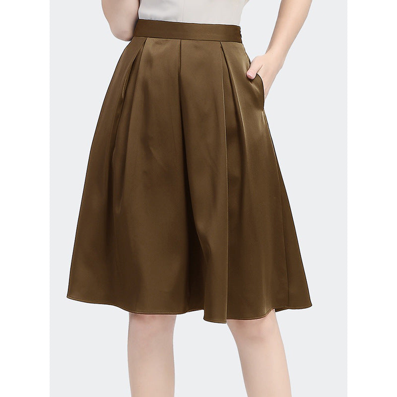 Dame A-formet midiskørt med elegant drapering og lav talje Stilla