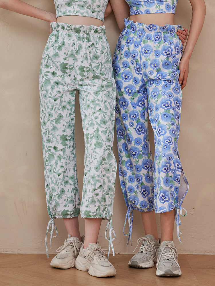 Dame afslappede fritidshavebukser med blomstret tryk og justerbar linning Stilla