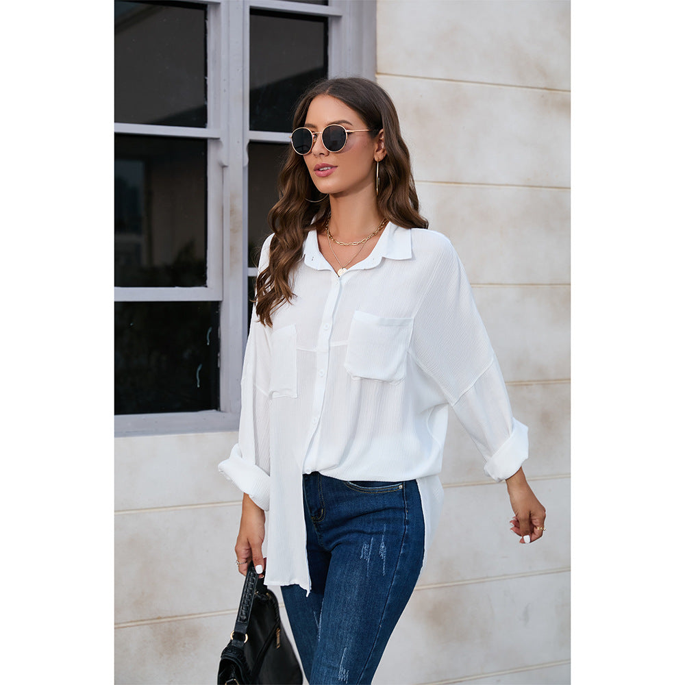 Dame afslappet oversize skjorte med påsyede lommer Stilla