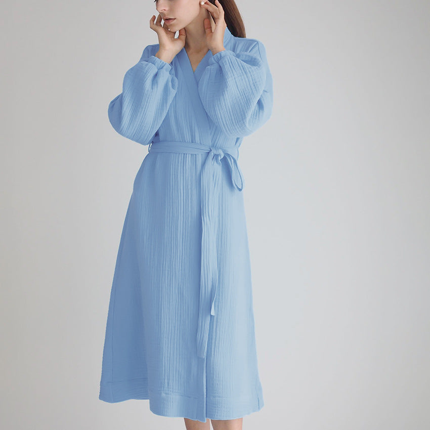 Dame elegant indpaknings-morgenkåbe med vidde ærme og bælte Stilla