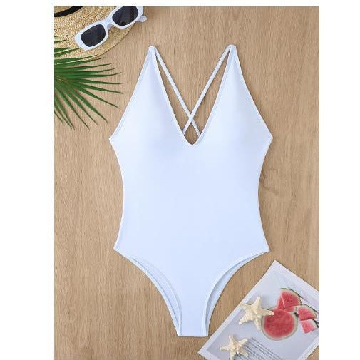 Dame Dyb V-hals Rygfri Enkelt Badebuks Stilla