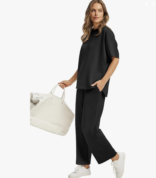 Dame afslappet lounge-sæt med behagelig elastisk linning og sidelommer Stilla