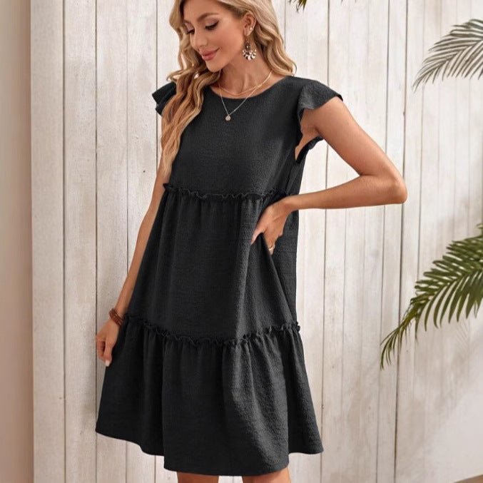 Dame afslappet kort kjole med glade flæser og voluminøs snit Stilla