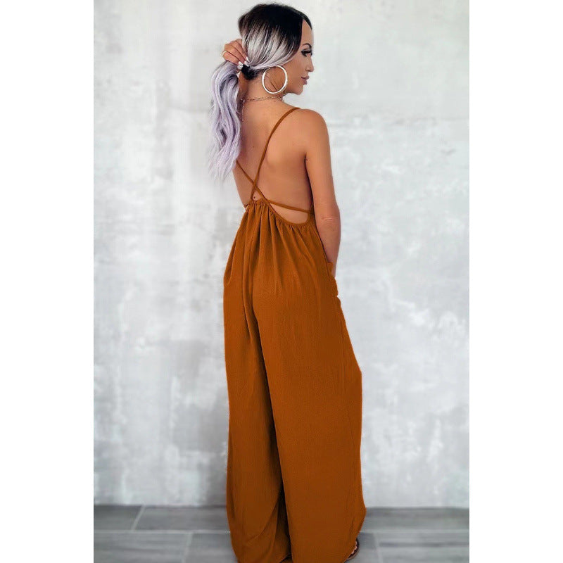 Dame elegant rygfri bredbens jumpsuit Stilla