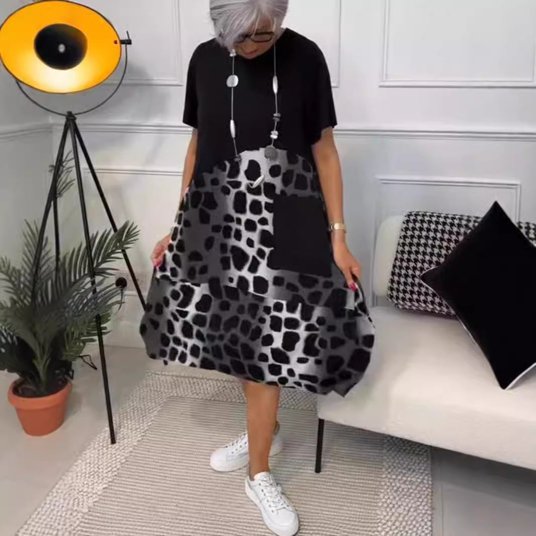 Dame afslappet fritidskjole med stilmønster og praktisk lomme Stilla