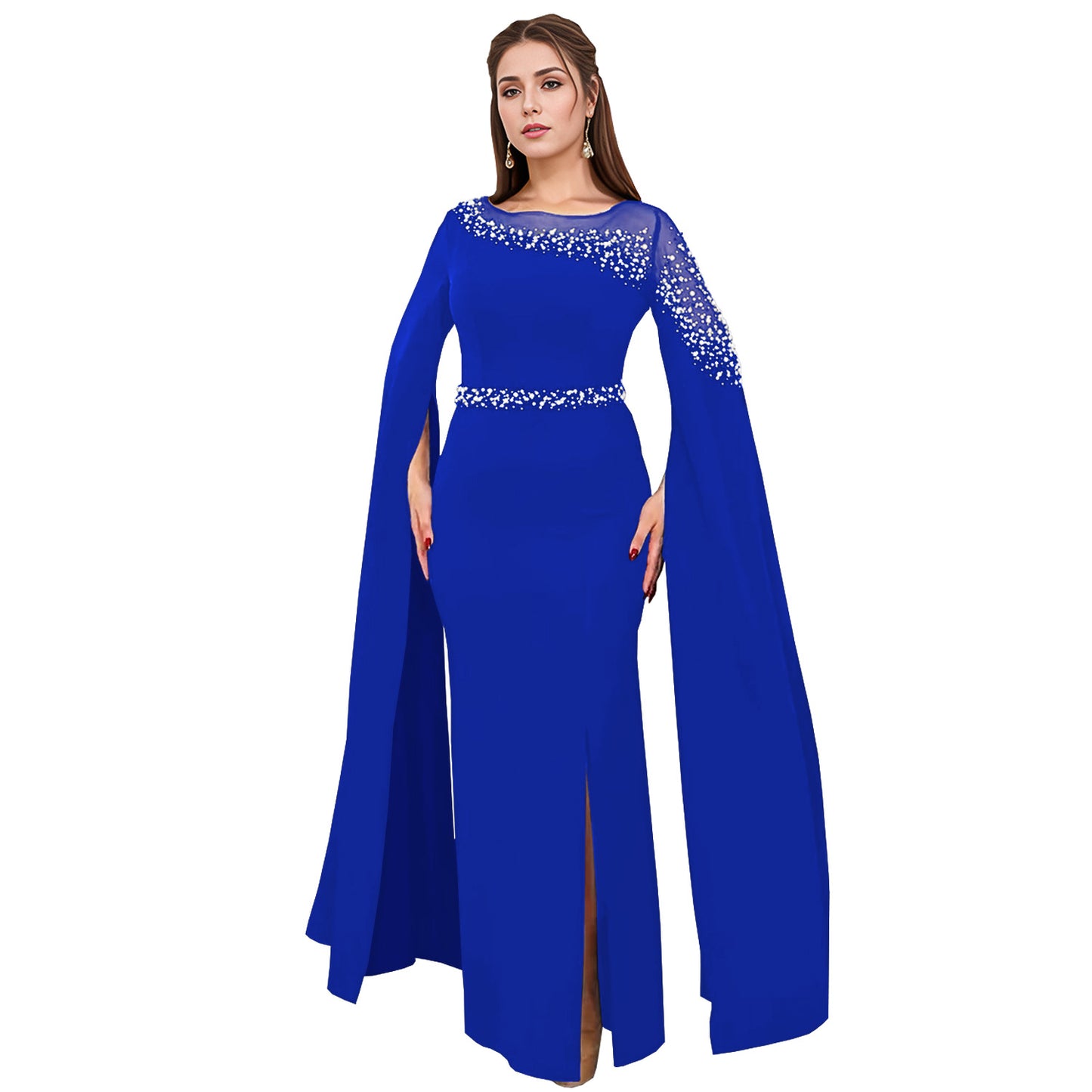 Dame elegant aftenkjole med forførende kappeærmer og fine strassdekorationer Stilla